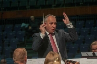 Simon 'Captain' Oates at the helm during the performance. (Picture courtesy of British Bandsman)